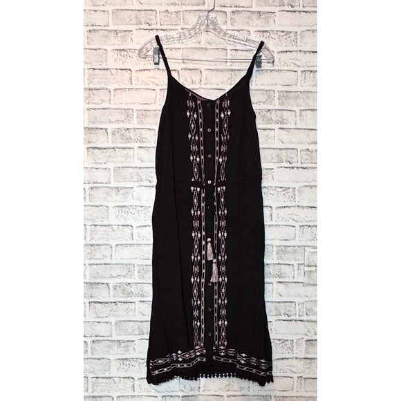 Knox Rose Dress Sleeveless Casual Embroidered Tassel Accents‎ Black  boho beachy - Picture 1 of 11